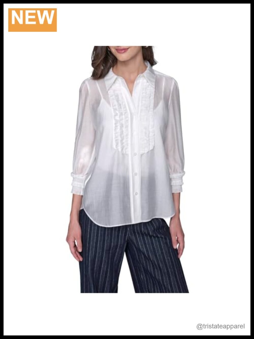 Karl Lagerfeld Women's Long Sleeve Ruffle Collared Blouse Viscose Blend